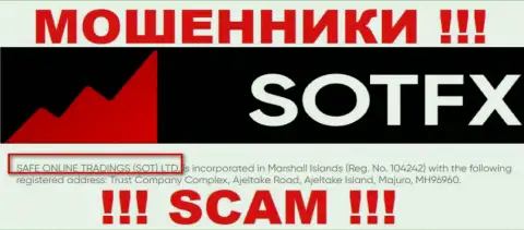 Инфа о юридическом лице компании SotFX, им является SAFE ONLINE TRADINGS (SOT) LTD