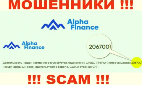 Номер лицензии Альфа Финанс, у них на сайте, не поможет сохранить Ваши финансовые вложения от прикарманивания