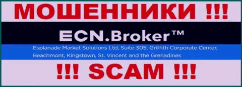 Мошенническая контора ECN Broker находится в офшорной зоне по адресу Suite 305, Griffith Corporate Center, Beachmont, Kingstown, St. Vincent and the Grenadine, будьте крайне внимательны