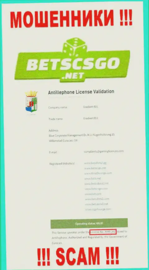 На сайте ворюг BetsCSGO Net хотя и представлена лицензия на осуществление деятельности, но они все равно РАЗВОДИЛЫ