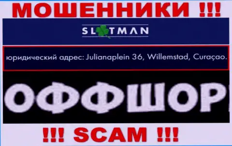 SlotMan - это преступно действующая контора, зарегистрированная в офшоре Julianaplein 36, Willemstad, Curaçao, будьте крайне осторожны