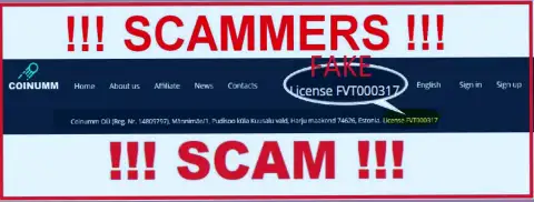 Coinumm fraudsters do not have a license - caution