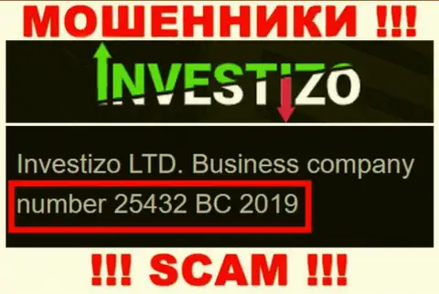 Investizo LTD internet мошенников Investizo Com было зарегистрировано под этим рег. номером: 25432 BC 2019