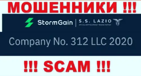 Регистрационный номер Storm Gain, который взят с их официального сайта - 312 LLC 2020