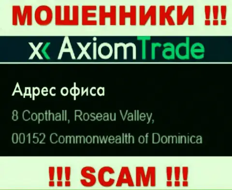 Компания Аксиом-Трейд Про расположена в офшорной зоне по адресу: 8 Copthall, Roseau Valley, 00152 Commonwealth of Dominika - стопроцентно махинаторы !!!