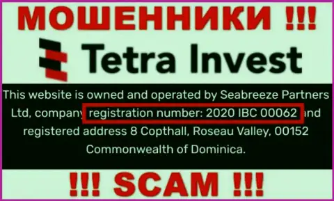 Номер регистрации мошенников Tetra Invest, с которыми очень рискованно совместно работать - 2020 IBC 00062