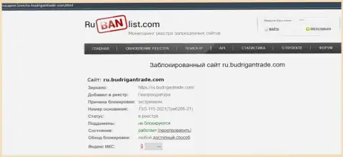 Веб-сервис Budrigan Ltd в пределах Российской Федерации заблокирован Генпрокуратурой