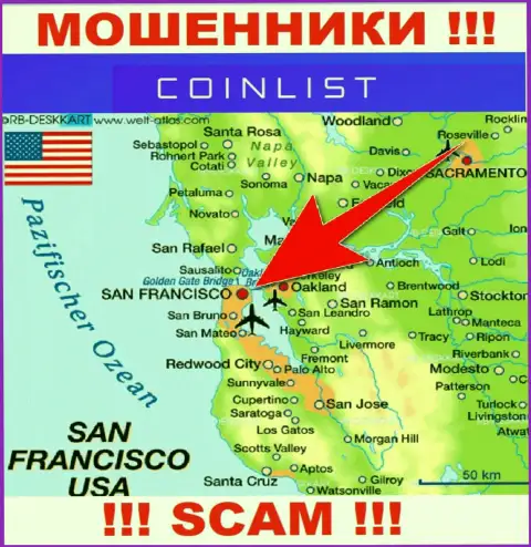 Официальное место регистрации CoinList на территории - San Francisco, USA