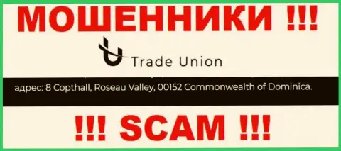 Все клиенты Trade Union однозначно будут ограблены - данные кидалы осели в оффшоре: 8 Copthall, Roseau Valley, 00152 Commonwealth of Dominica