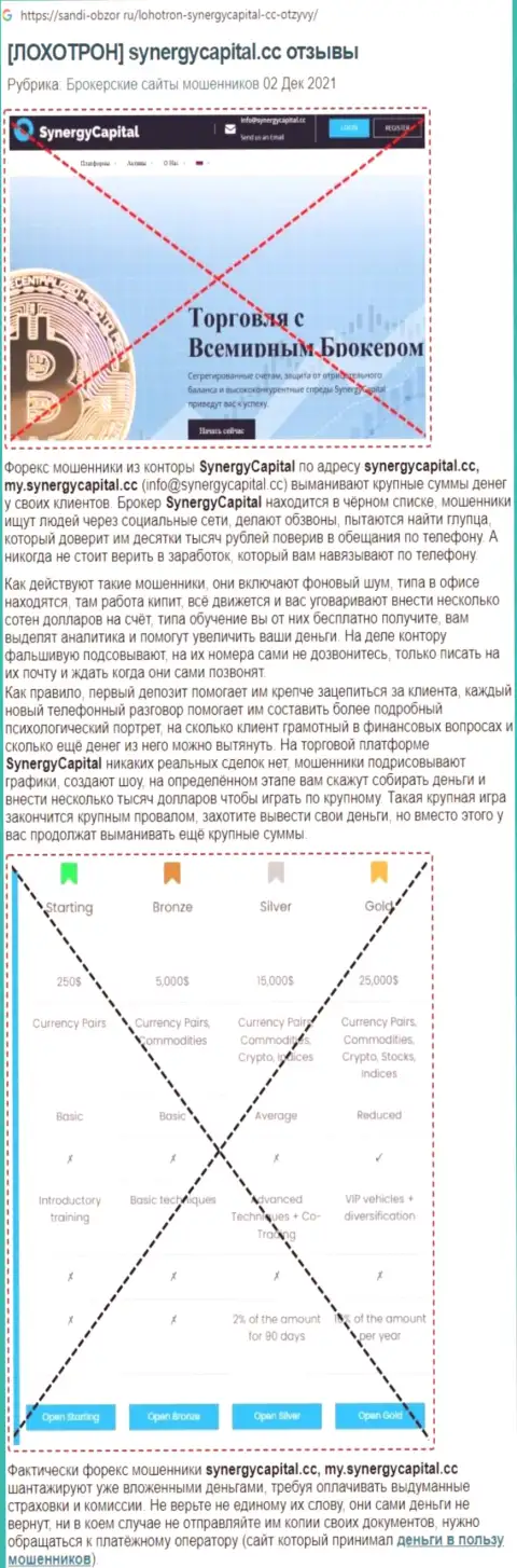 Обзор проделок SynergyCapital Top с разбором показателей неправомерных действий