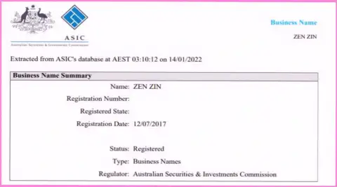 Регистрация биржевой компании Zinnera Com Австралийской комиссией по ценным бумагам и инвестициям