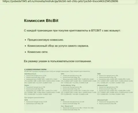 О комиссионных сборах криптовалютного интернет-обменника BTCBit Sp. z.o.o. Вы можете узнать из обзорной статьи, опубликованной на интернет-ресурсе Pobeda1945-Art Ru