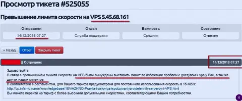 Хостинг провайдер сообщил о том, что ВПС сервера, где хостился веб-ресурс ffin.xyz лимитирован в доступе