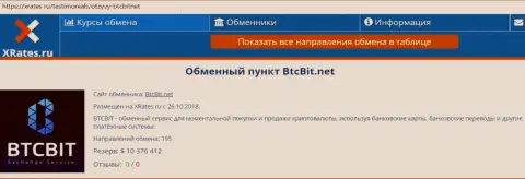 Краткая информационная справка об обменнике BTCBIT Net на веб-портале xrates ru